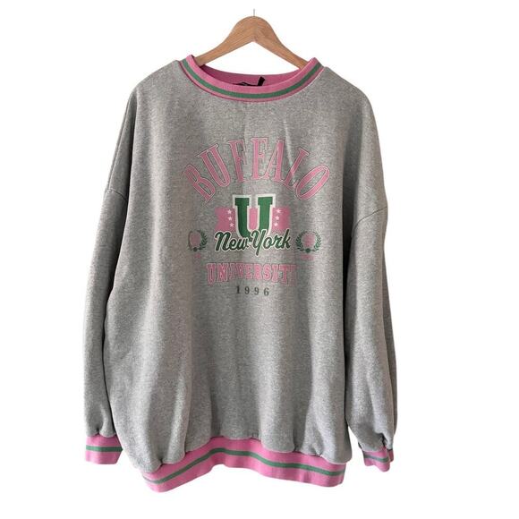 Boohoo Buffalo Striped Hem Oversized Sweatshirt Gray Pink Green Size XL - Picture 5 of 9